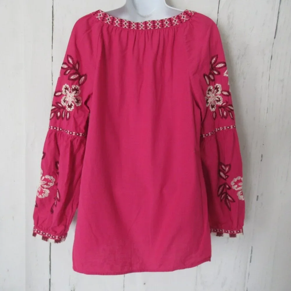 Tory Burch‎ Top 8 M Pink Embroidered Samarkand Tunic Boho Peasant Cruise Beach